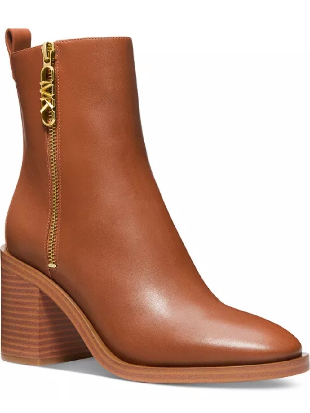Nordstrom Cognac Leather Ankle Boot with Gold Zip Accent